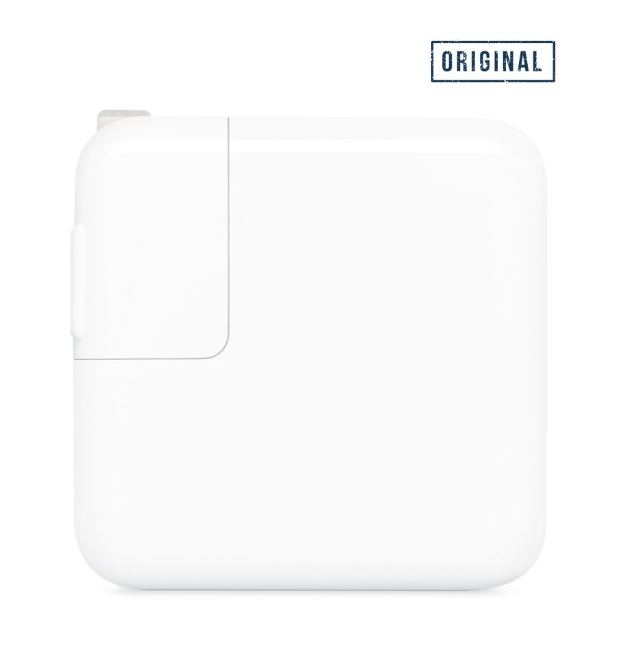 Close-up of the Genuine Apple 30W USB C Power Adapter (white) with a white background.
