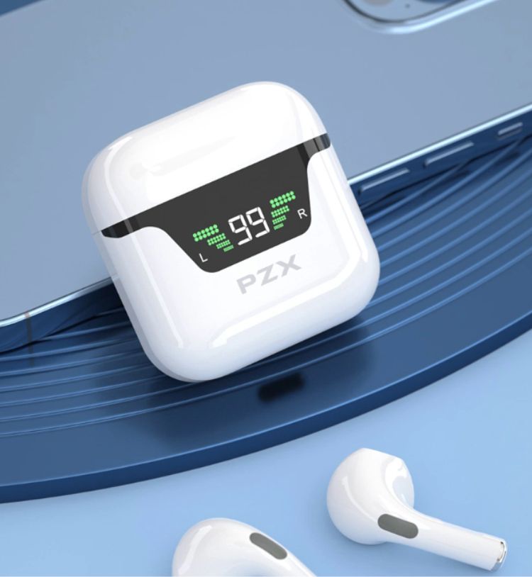 The Pzx L55 earbuds placed next to a smartphone in a gym setting, highlighting their active lifestyle compatibility.