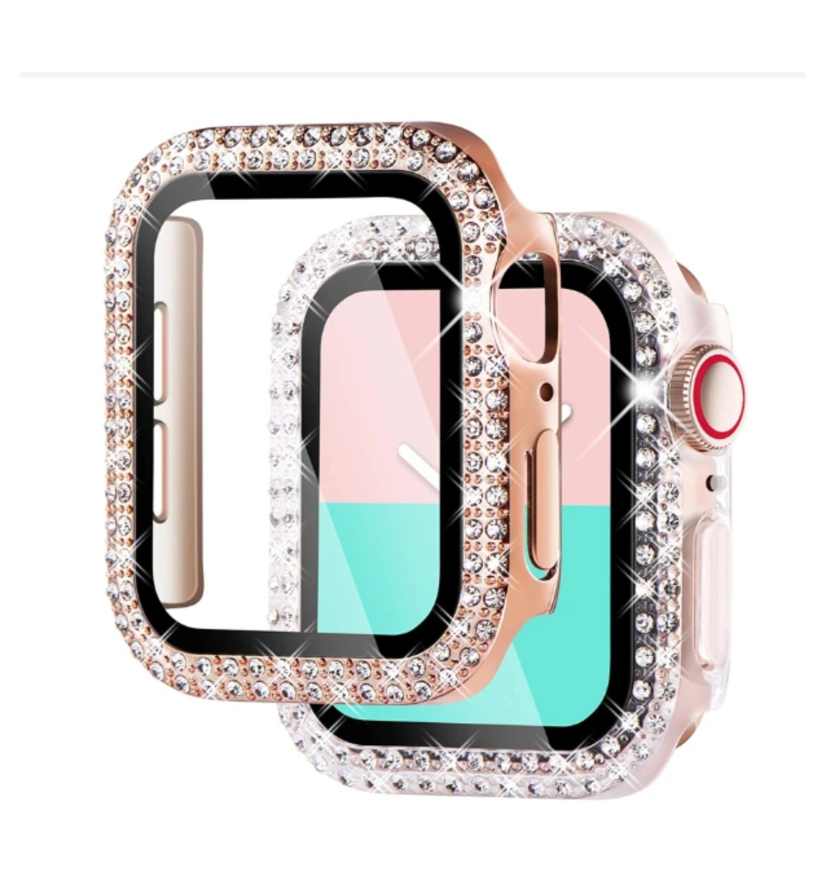 Image of Apple Watch with Diamond Case: Close-up of a sparkling diamond case adorned Apple Watch (44mm) on a wrist.
