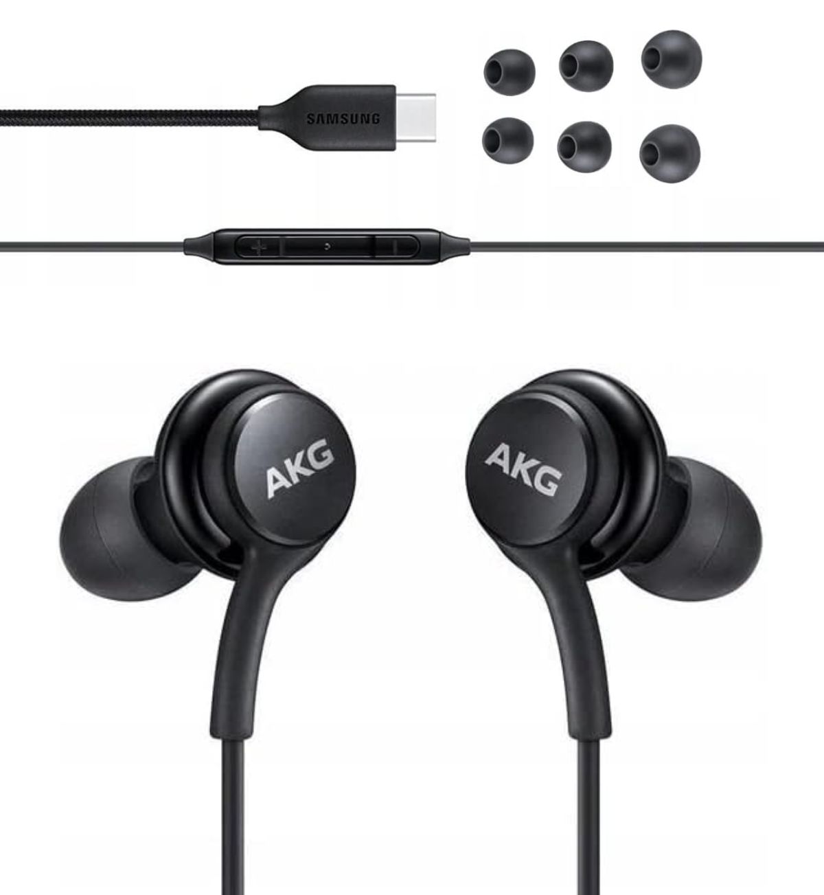 Image of Samsung AKG Type C Earphones Samsung AKG Type-C Earphones with black cable and earbuds.