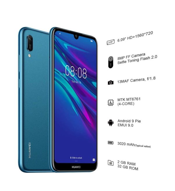 Close-up image of the Y6 2019's triple rear camera system and fingerprint sensor.