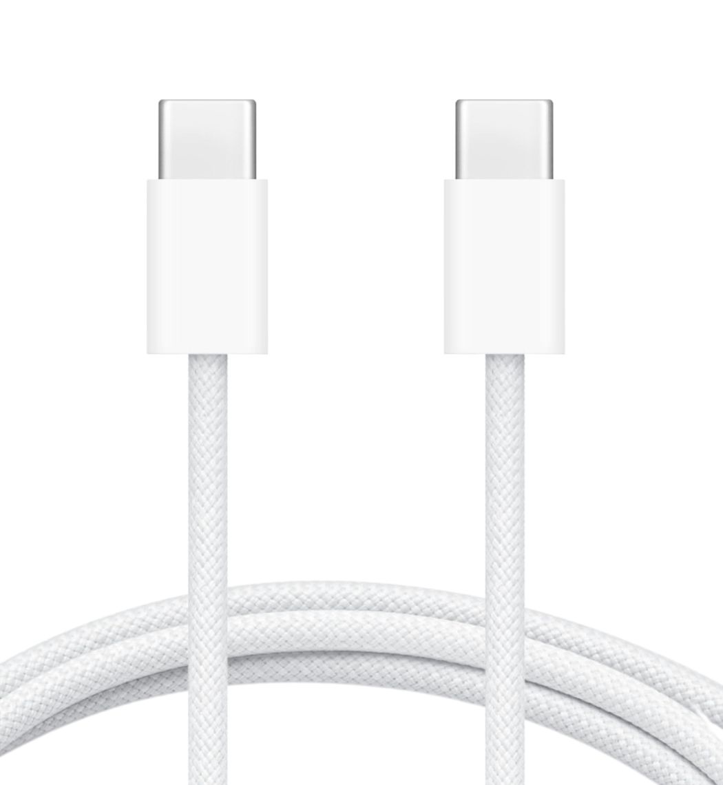 Apple iPhone 15 Certified Fast Charging Cable (2m, White) neatly coiled for easy storage.