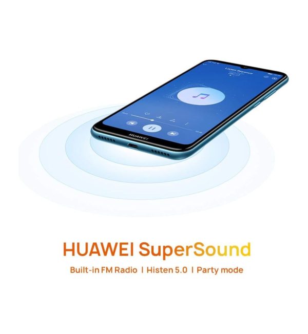 Image showcasing the Y6 2019 placed next to a pair of headphones, highlighting its entertainment features.