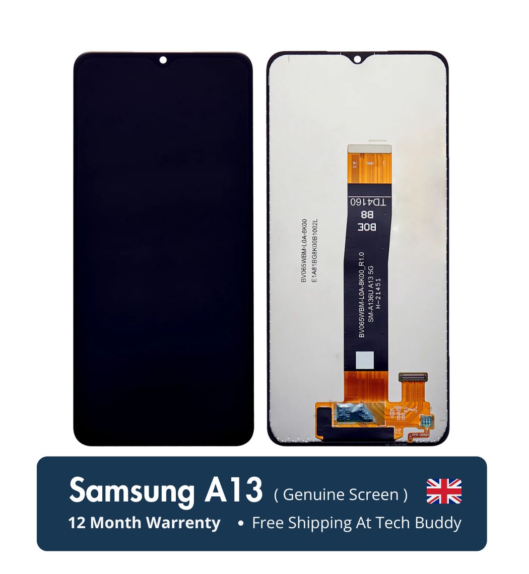 Original Samsung Galaxy A13 Screen Replacement - Fix your cracked screen with a genuine Samsung replacement for flawless functionality and vibrant colors. 12-month warranty included!