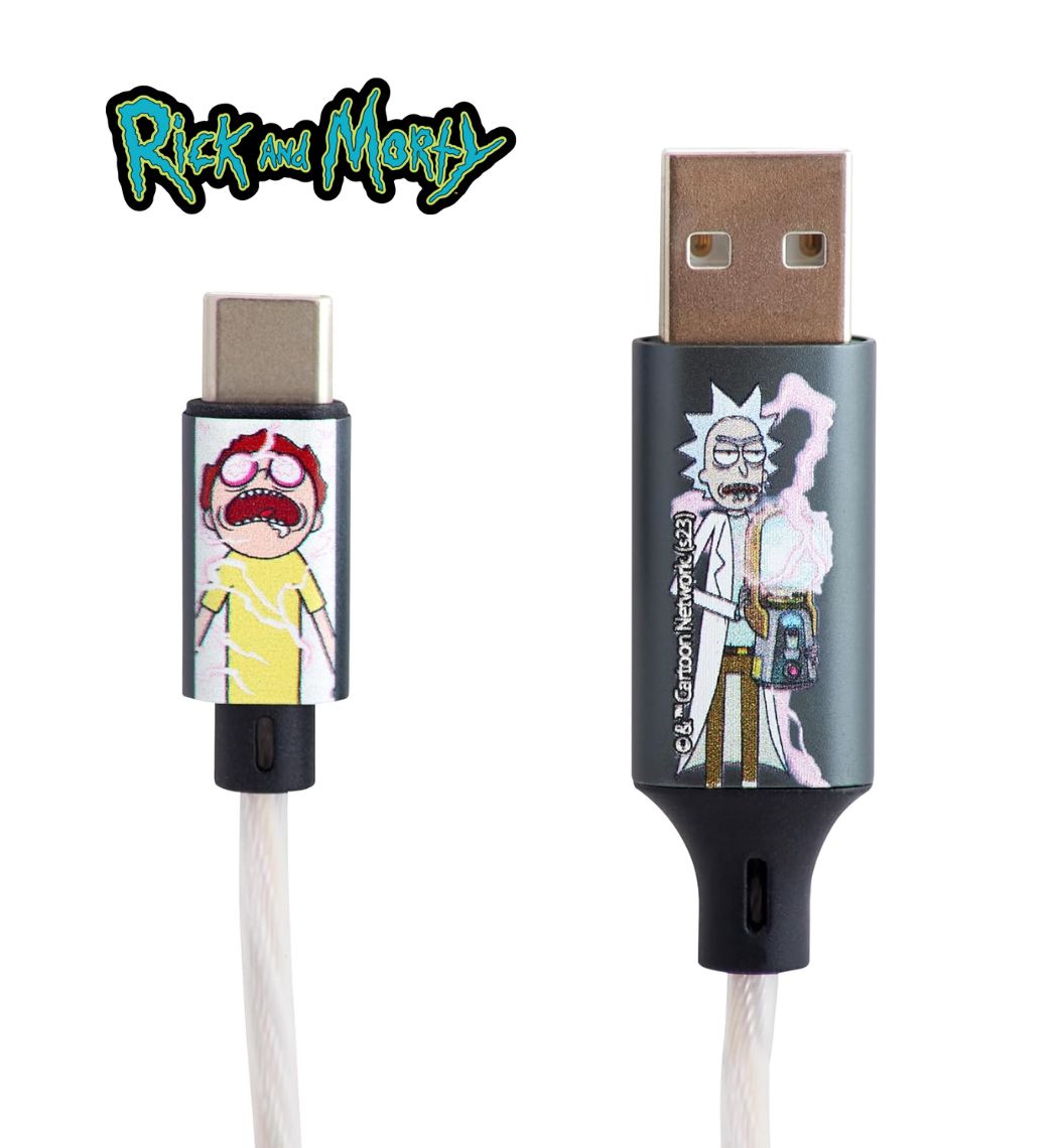 Power Up in Style: Ditch the boring charger! This Rick and Morty Type C Charging Cable features mesmerizing LED lights & Rick & Morty motifs. Officially Licensed - The perfect fan gift! (UK)